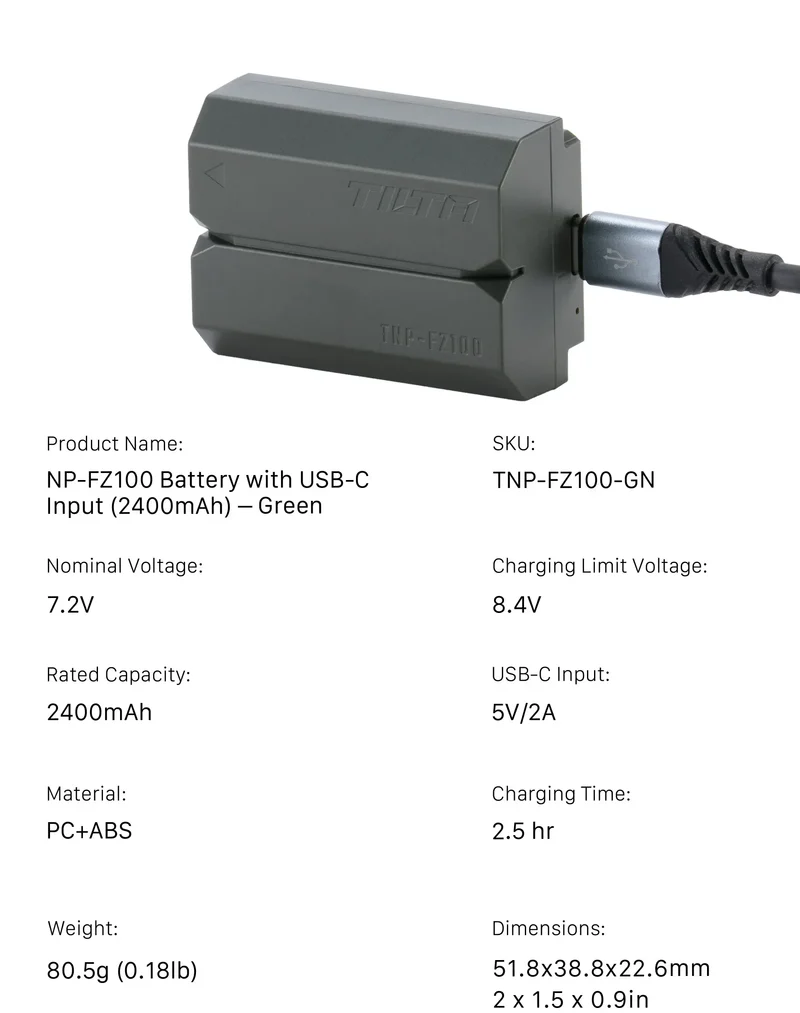 TILTA NP-FZ100 Battery for Sony Camera Battery Portable Charging Station Rechargeable Batteries Battery NP-FZ100/NP-FW50