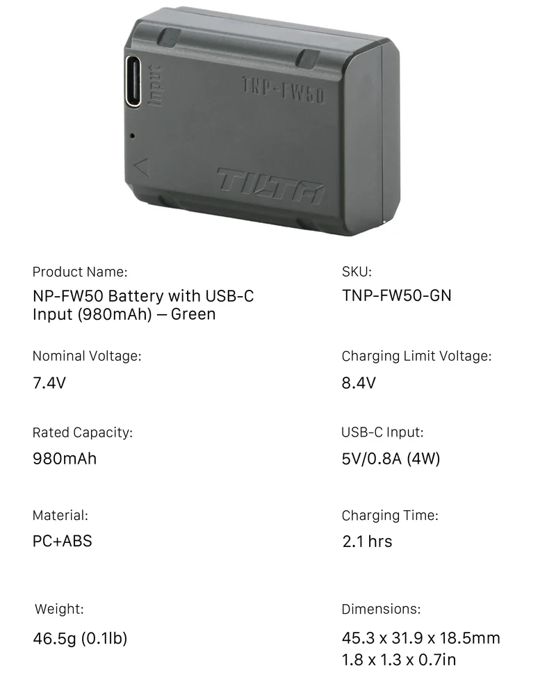 TILTA NP-FZ100 Battery for Sony Camera Battery Portable Charging Station Rechargeable Batteries Battery NP-FZ100/NP-FW50