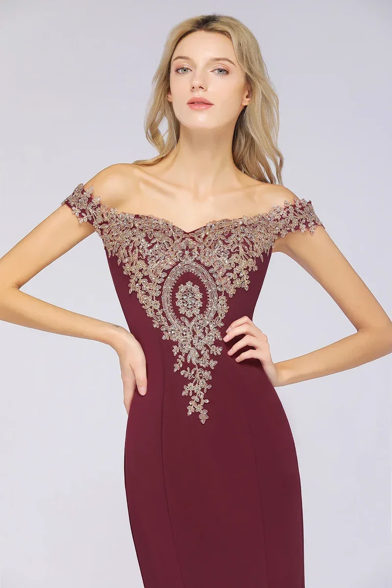Robe de Soiree 2026 Elegant Off-Shoulder Evening Dress Sexy Lace Crystals Rose Gold Long Prom Party Dresses Vestido de Festa