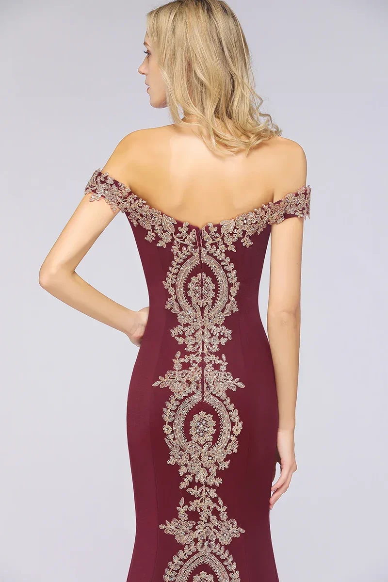Robe de Soiree 2026 Elegant Off-Shoulder Evening Dress Sexy Lace Crystals Rose Gold Long Prom Party Dresses Vestido de Festa