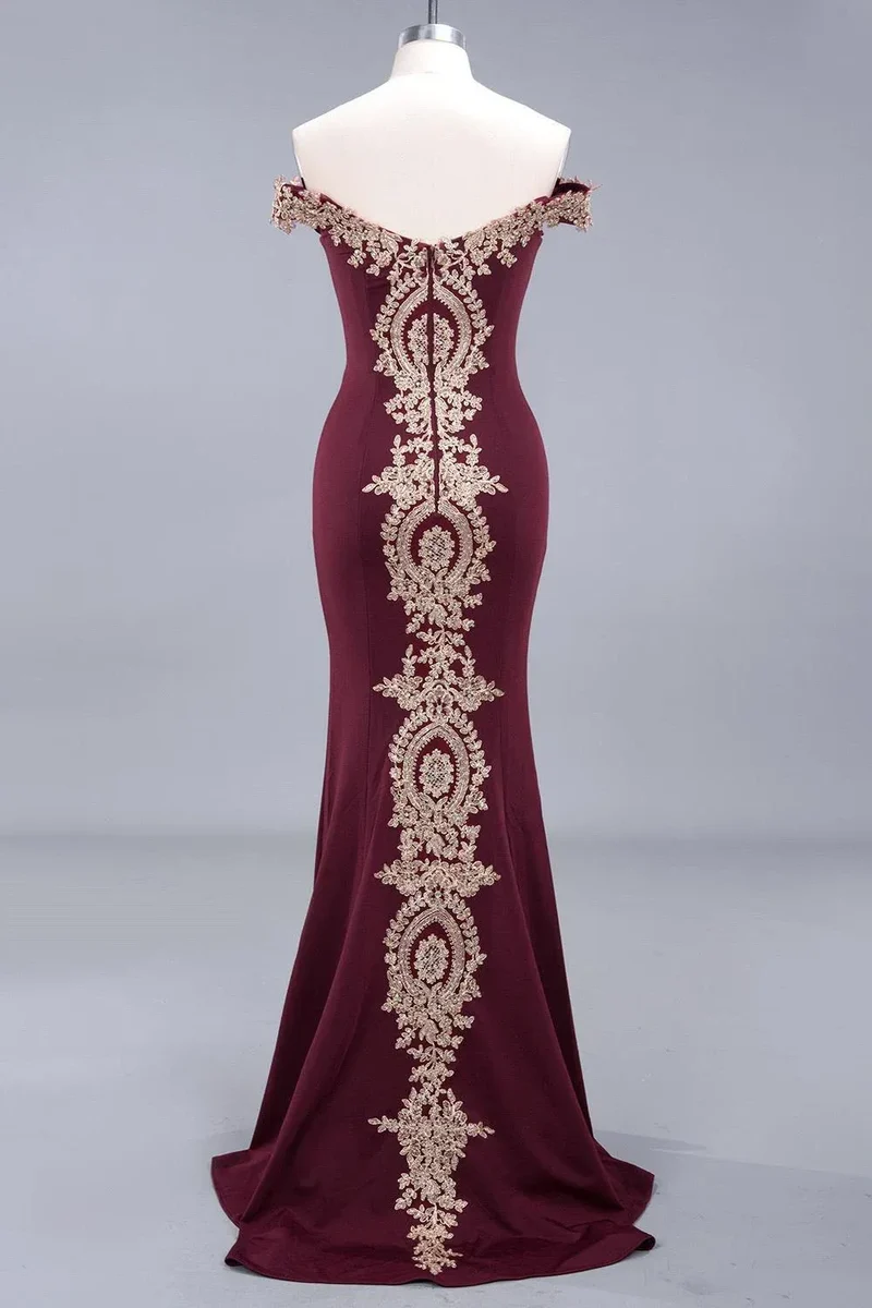 Robe de Soiree 2026 Elegant Off-Shoulder Evening Dress Sexy Lace Crystals Rose Gold Long Prom Party Dresses Vestido de Festa