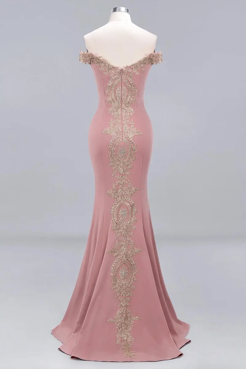 Robe de Soiree 2026 Elegant Off-Shoulder Evening Dress Sexy Lace Crystals Rose Gold Long Prom Party Dresses Vestido de Festa
