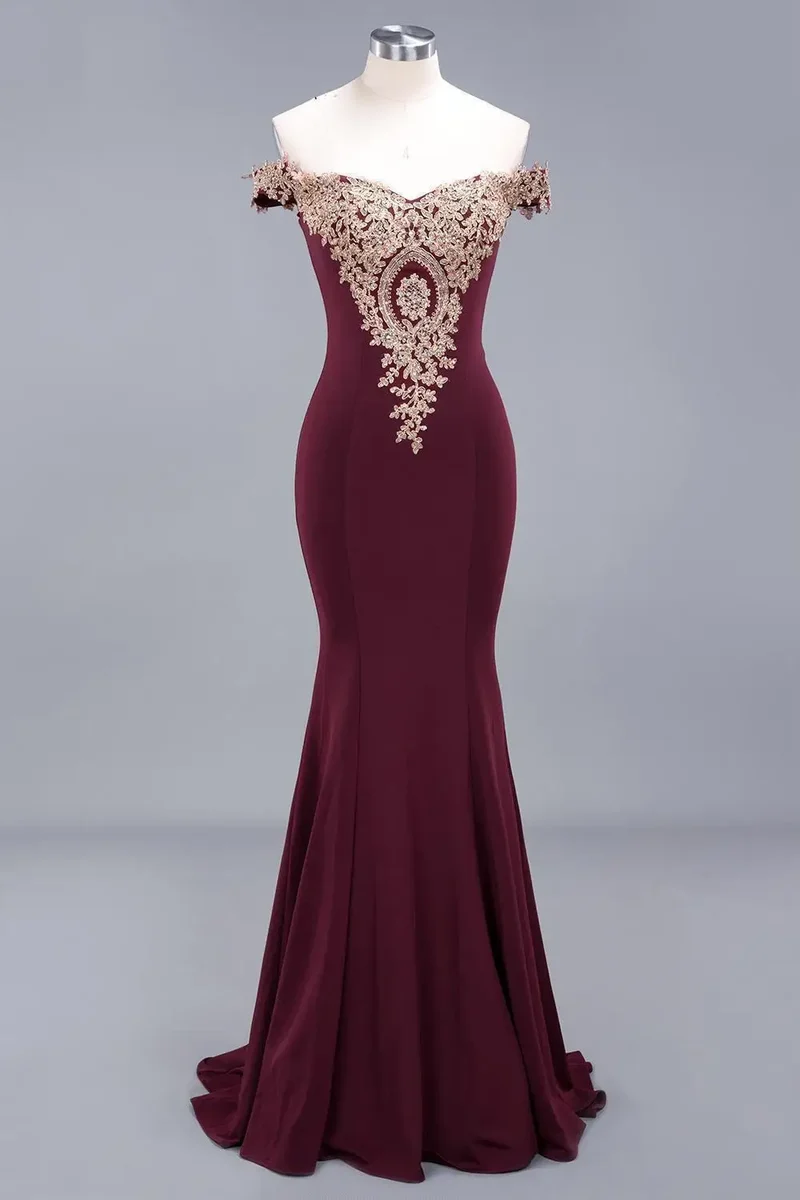 Robe de Soiree 2026 Elegant Off-Shoulder Evening Dress Sexy Lace Crystals Rose Gold Long Prom Party Dresses Vestido de Festa