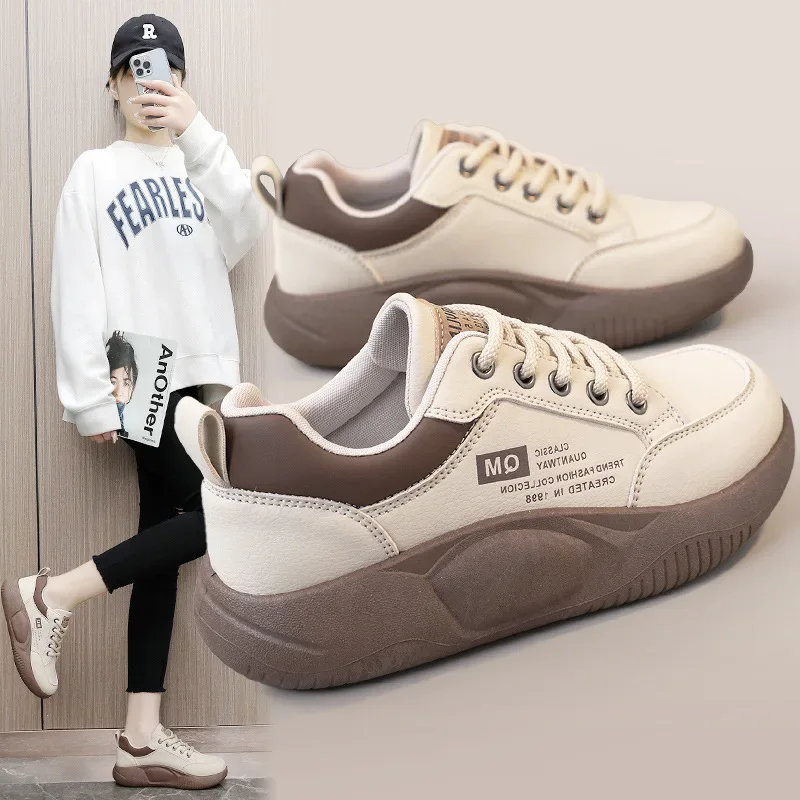New Women's Shoes 2024 Spring Thick Sole Elevated Shoes Sports Shoes Women's Shoes Student Street Casual Board Shoes