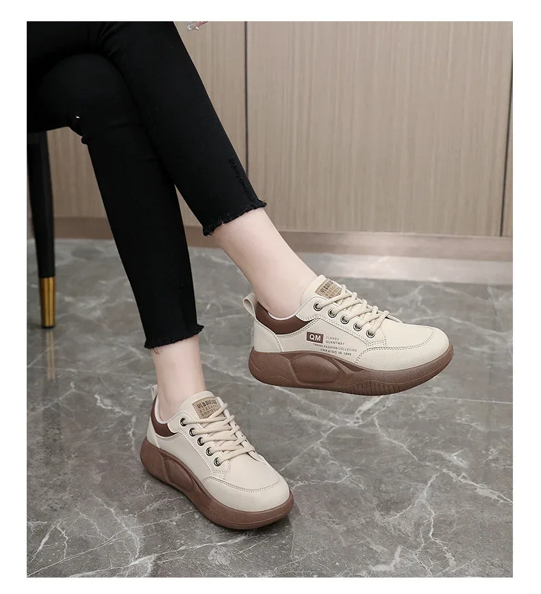 New Women's Shoes 2024 Spring Thick Sole Elevated Shoes Sports Shoes Women's Shoes Student Street Casual Board Shoes