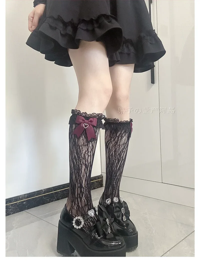 JK Lolita Lace Stockings Bow Knot Sweet Socks Female Long Stocking Teen Uniform Calf Socks Student Cute JK Socks