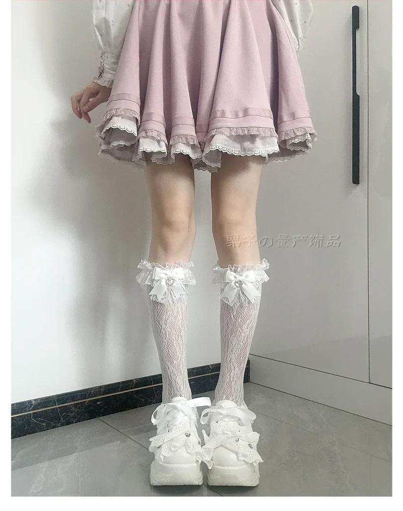 JK Lolita Lace Stockings Bow Knot Sweet Socks Female Long Stocking Teen Uniform Calf Socks Student Cute JK Socks