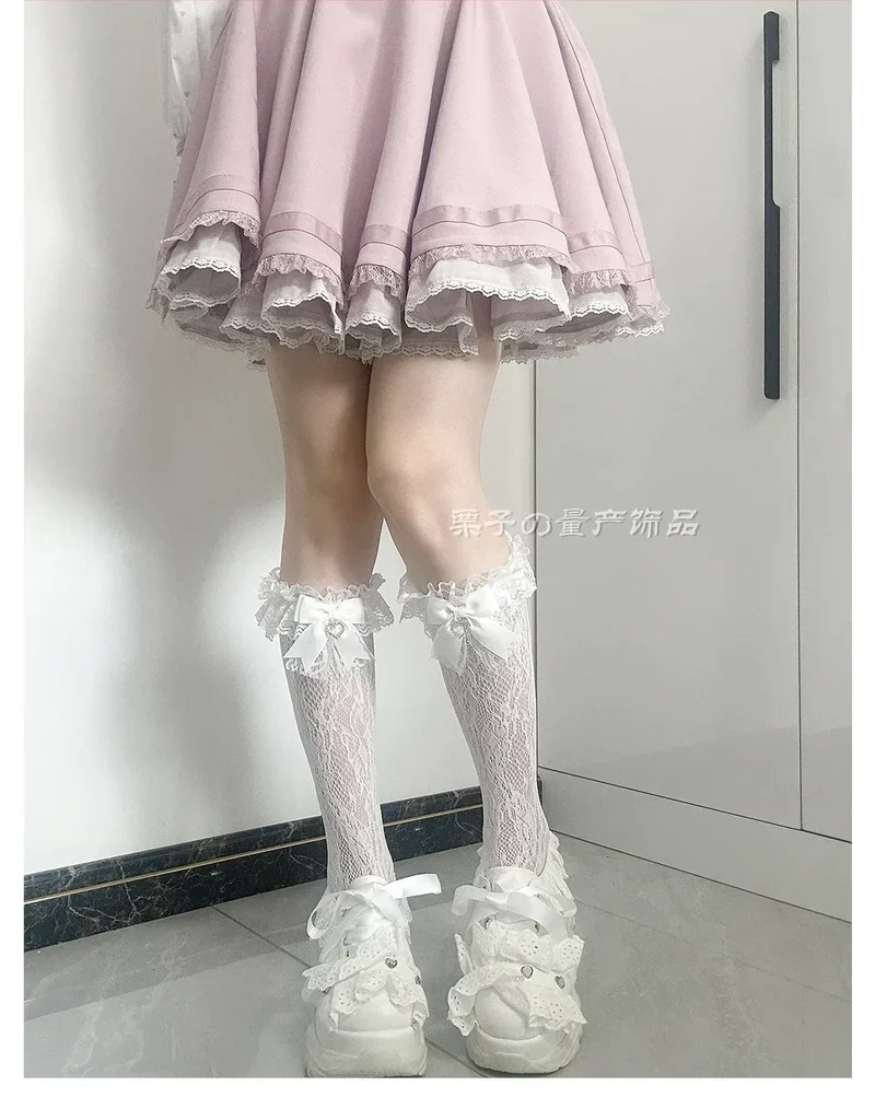 JK Lolita Lace Stockings Bow Knot Sweet Socks Female Long Stocking Teen Uniform Calf Socks Student Cute JK Socks
