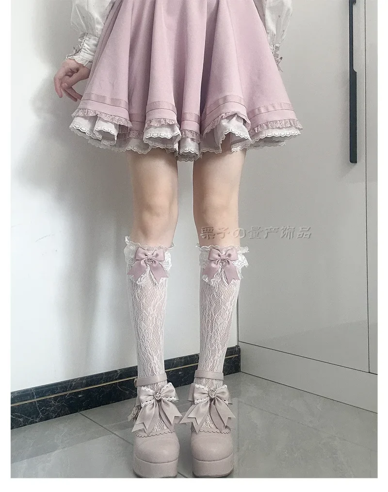 JK Lolita Lace Stockings Bow Knot Sweet Socks Female Long Stocking Teen Uniform Calf Socks Student Cute JK Socks