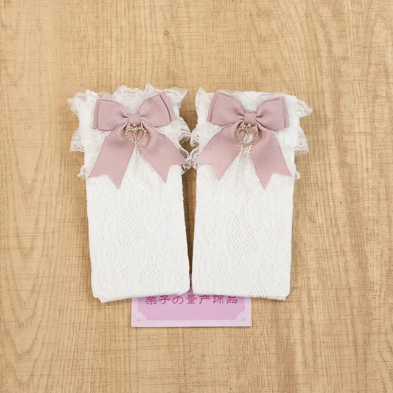 JK Lolita Lace Stockings Bow Knot Sweet Socks Female Long Stocking Teen Uniform Calf Socks Student Cute JK Socks