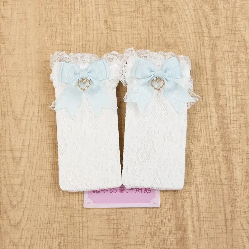 JK Lolita Lace Stockings Bow Knot Sweet Socks Female Long Stocking Teen Uniform Calf Socks Student Cute JK Socks