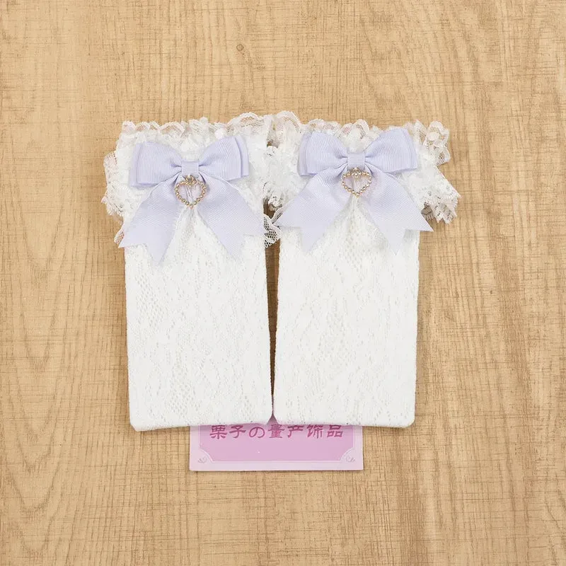 JK Lolita Lace Stockings Bow Knot Sweet Socks Female Long Stocking Teen Uniform Calf Socks Student Cute JK Socks