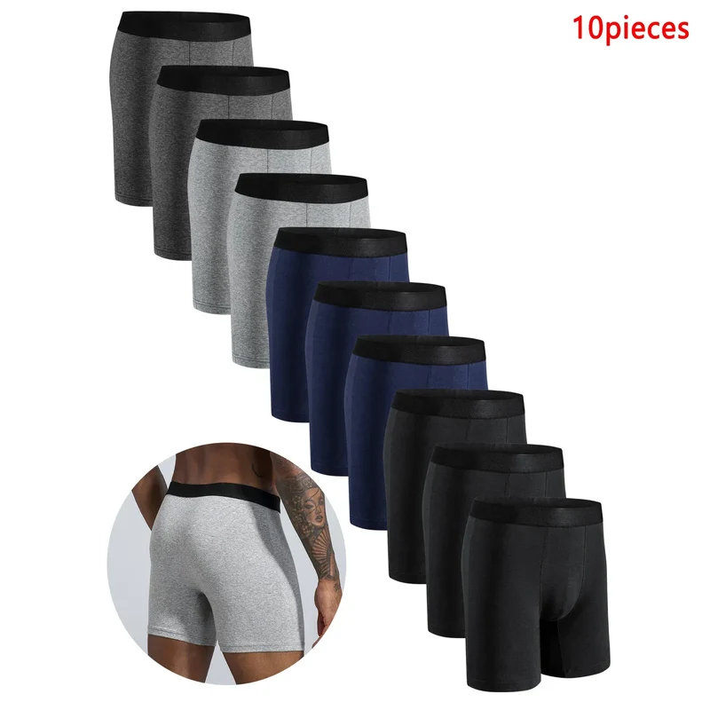 10pcs Mid-Long Boxer Shorts Men Underwear Cotton Male Underpants for Men Sexy Homme Boxershorts Box Panties Slip Hot