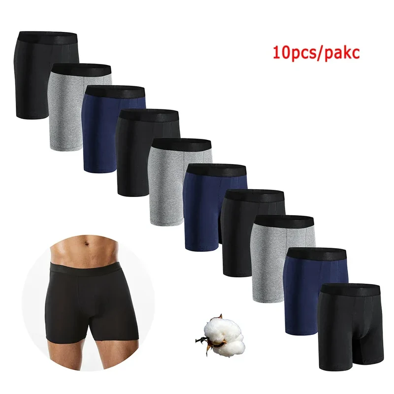 10pcs Mid-Long Boxer Shorts Men Underwear Cotton Male Underpants for Men Sexy Homme Boxershorts Box Panties Slip Hot