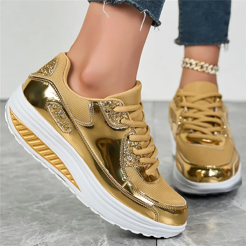 Women's flat mesh sports shoes spring and autumn new lace-up breathable comfortable fashion fitness women's shoes