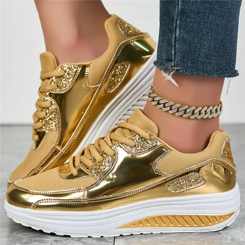 Women's flat mesh sports shoes spring and autumn new lace-up breathable comfortable fashion fitness women's shoes