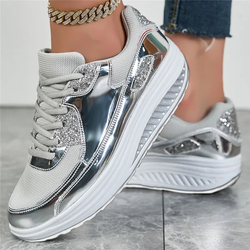 Women's flat mesh sports shoes spring and autumn new lace-up breathable comfortable fashion fitness women's shoes
