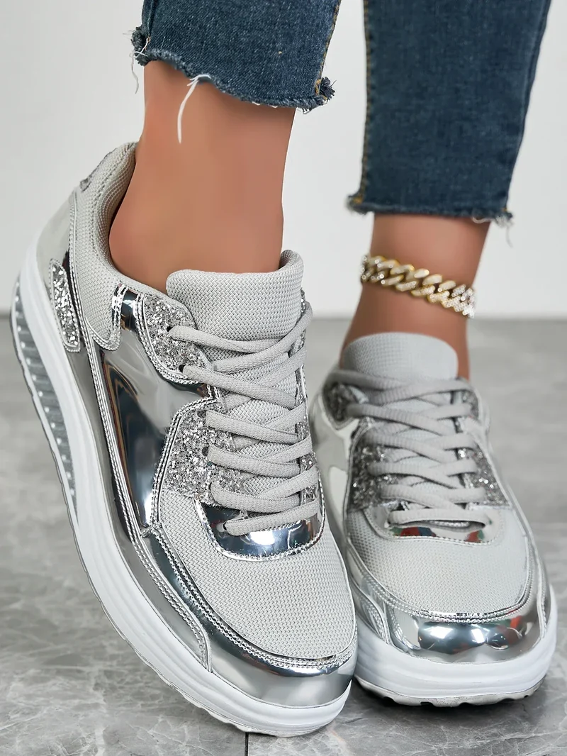 Women's flat mesh sports shoes spring and autumn new lace-up breathable comfortable fashion fitness women's shoes