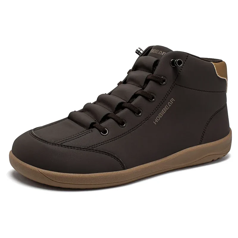 HOBIBEAR Mid-Top Barefoot Shoes Unisex Wide Toe Minimalist Ankle Boots Artificial Leather Outdoor Non-Slip Sneaker