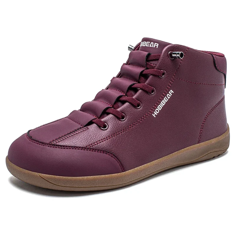 HOBIBEAR Mid-Top Barefoot Shoes Unisex Wide Toe Minimalist Ankle Boots Artificial Leather Outdoor Non-Slip Sneaker
