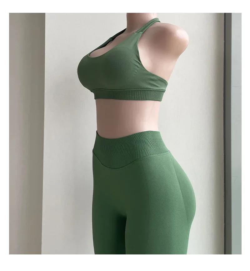 2 Pieces Yoga Gym Set Women Seamless Strappy Yoga Bra High Waist Workout Scrunch Shorts Sports Set Fitness Clothes Sportswear