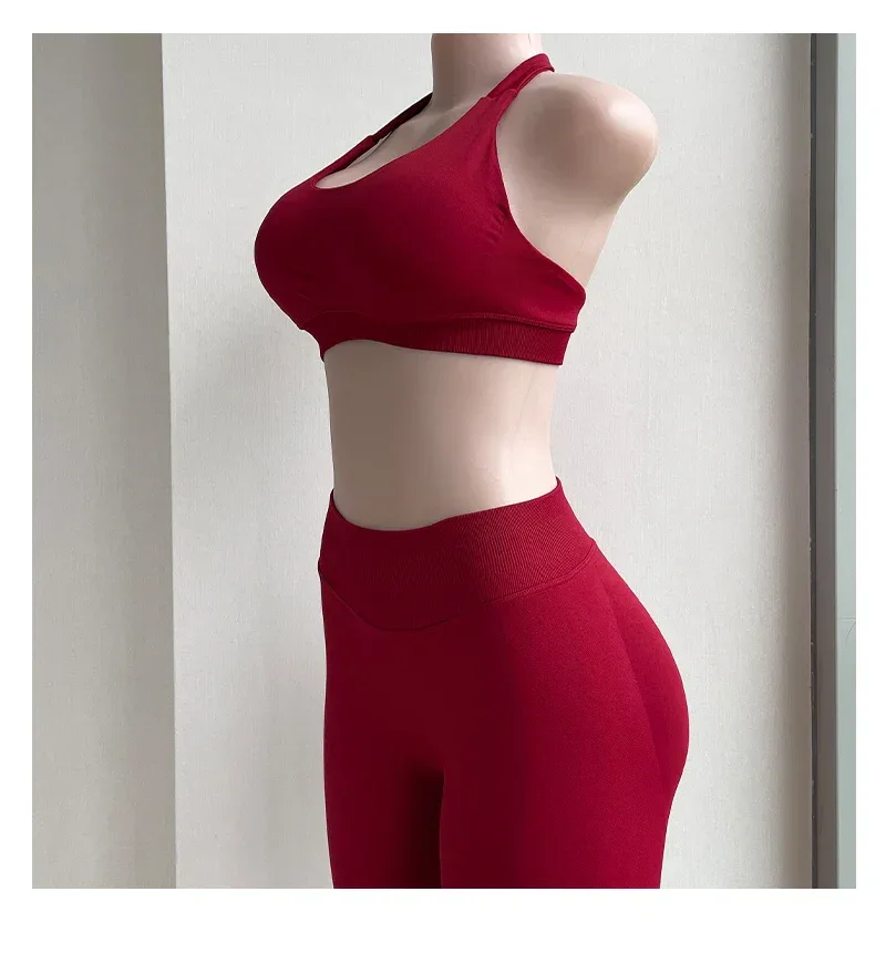 2 Pieces Yoga Gym Set Women Seamless Strappy Yoga Bra High Waist Workout Scrunch Shorts Sports Set Fitness Clothes Sportswear