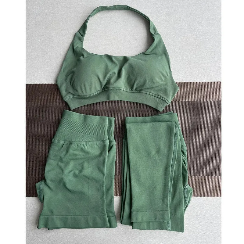 2 Pieces Yoga Gym Set Women Seamless Strappy Yoga Bra High Waist Workout Scrunch Shorts Sports Set Fitness Clothes Sportswear