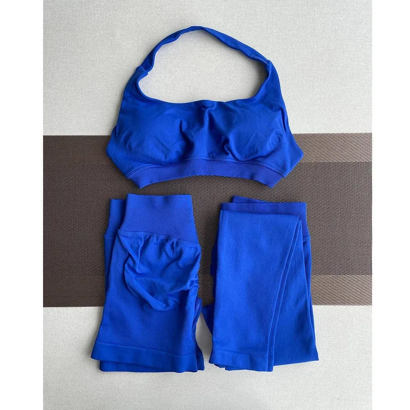2 Pieces Yoga Gym Set Women Seamless Strappy Yoga Bra High Waist Workout Scrunch Shorts Sports Set Fitness Clothes Sportswear