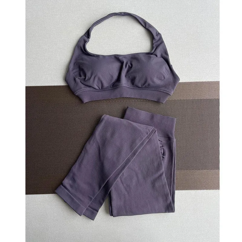 2 Pieces Yoga Gym Set Women Seamless Strappy Yoga Bra High Waist Workout Scrunch Shorts Sports Set Fitness Clothes Sportswear
