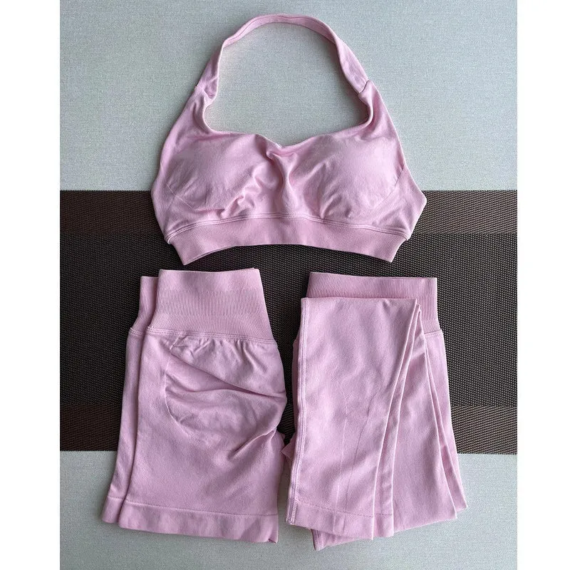 2 Pieces Yoga Gym Set Women Seamless Strappy Yoga Bra High Waist Workout Scrunch Shorts Sports Set Fitness Clothes Sportswear