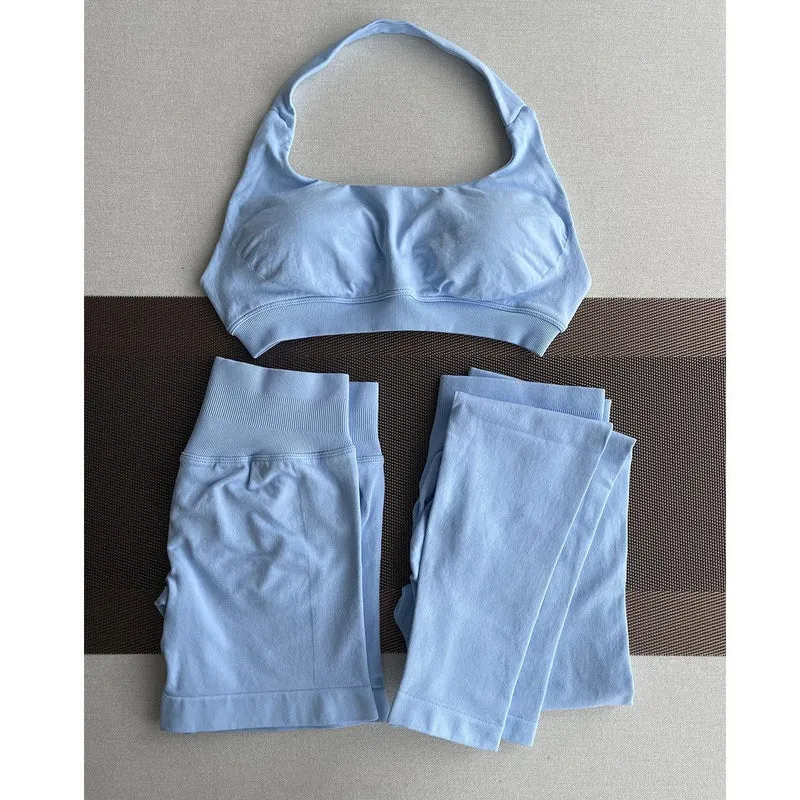 2 Pieces Yoga Gym Set Women Seamless Strappy Yoga Bra High Waist Workout Scrunch Shorts Sports Set Fitness Clothes Sportswear