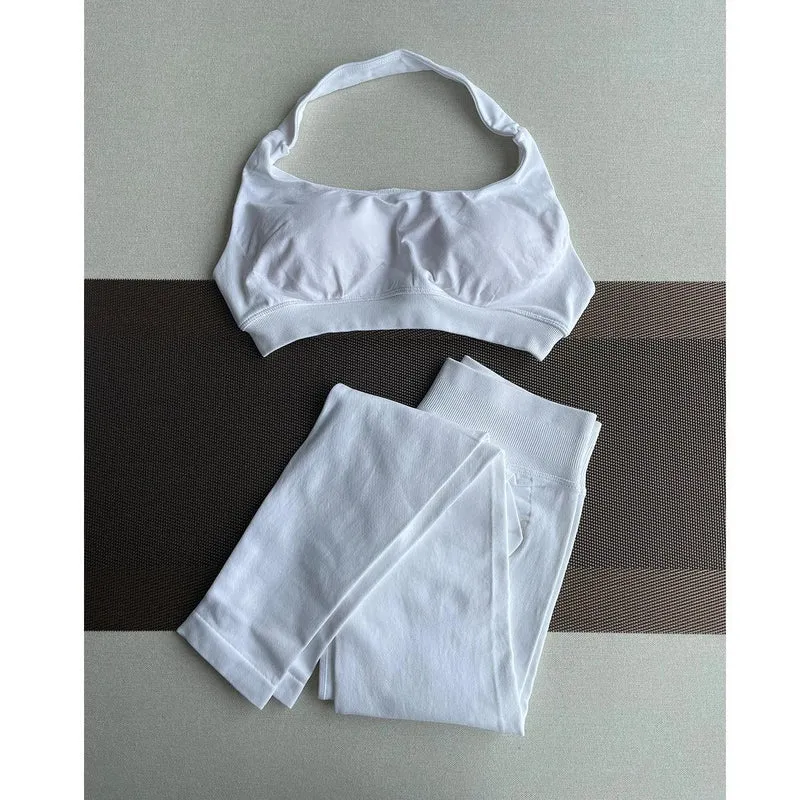 2 Pieces Yoga Gym Set Women Seamless Strappy Yoga Bra High Waist Workout Scrunch Shorts Sports Set Fitness Clothes Sportswear