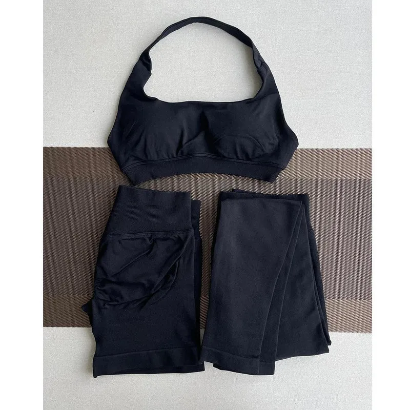 2 Pieces Yoga Gym Set Women Seamless Strappy Yoga Bra High Waist Workout Scrunch Shorts Sports Set Fitness Clothes Sportswear