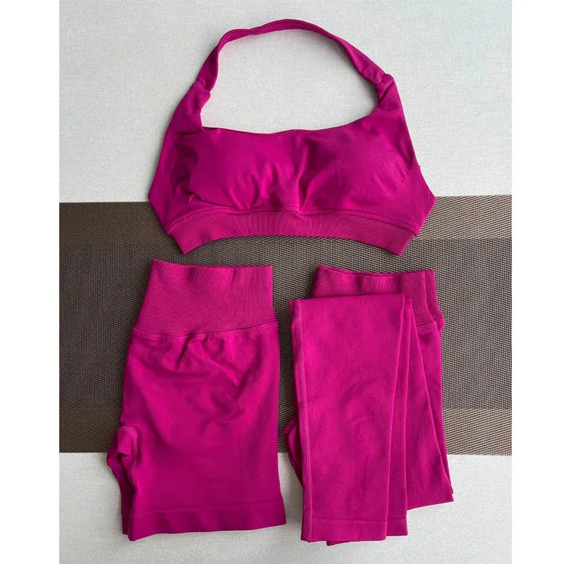 2 Pieces Yoga Gym Set Women Seamless Strappy Yoga Bra High Waist Workout Scrunch Shorts Sports Set Fitness Clothes Sportswear