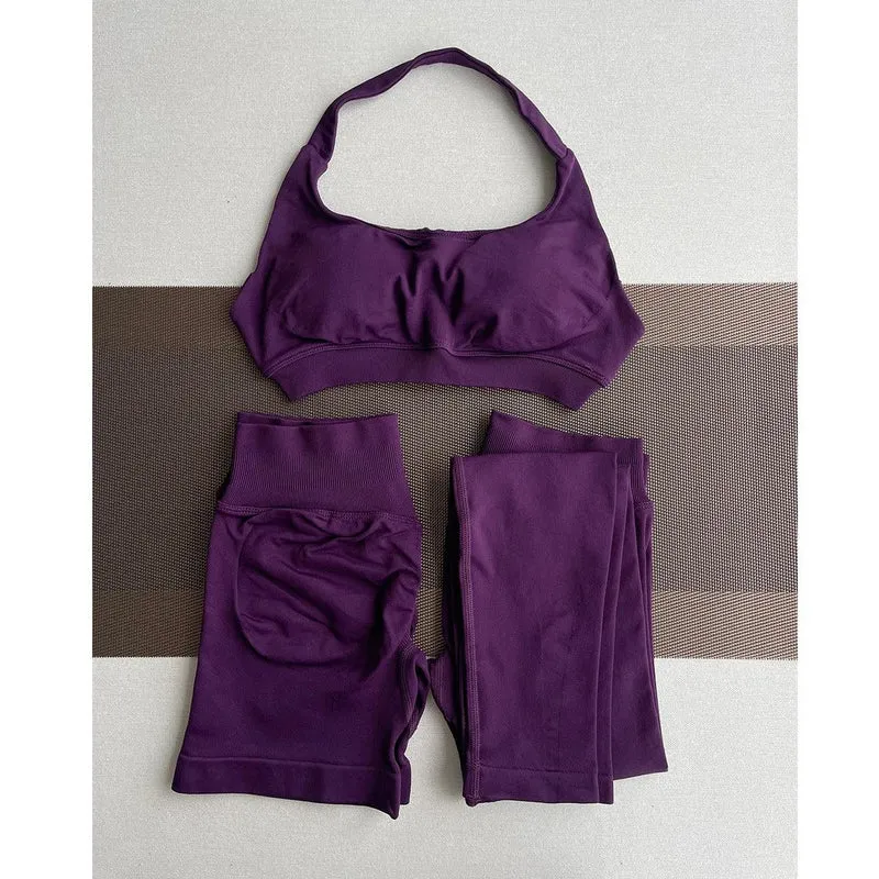 2 Pieces Yoga Gym Set Women Seamless Strappy Yoga Bra High Waist Workout Scrunch Shorts Sports Set Fitness Clothes Sportswear
