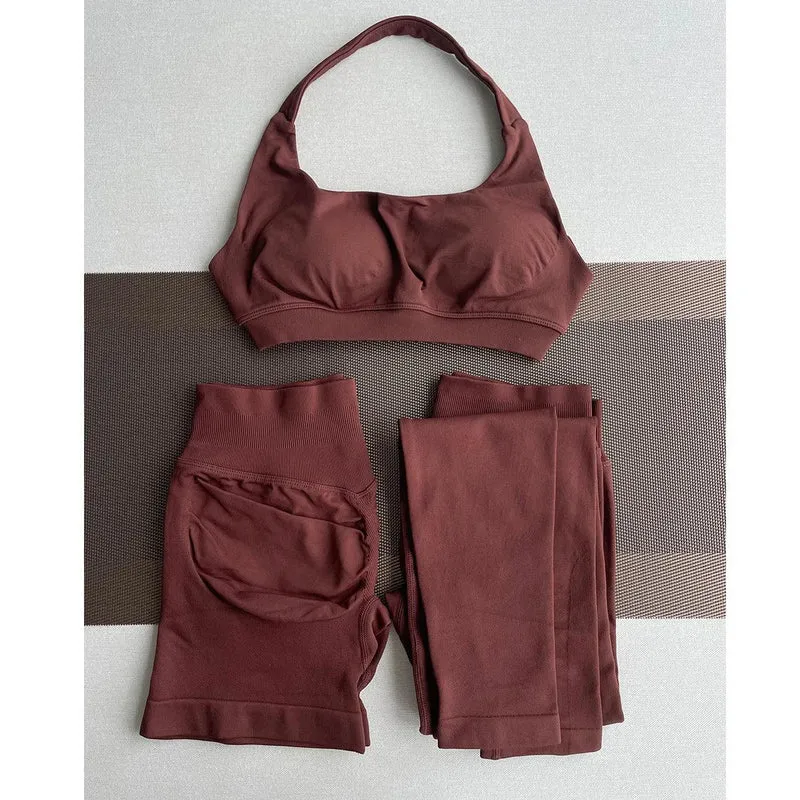 2 Pieces Yoga Gym Set Women Seamless Strappy Yoga Bra High Waist Workout Scrunch Shorts Sports Set Fitness Clothes Sportswear