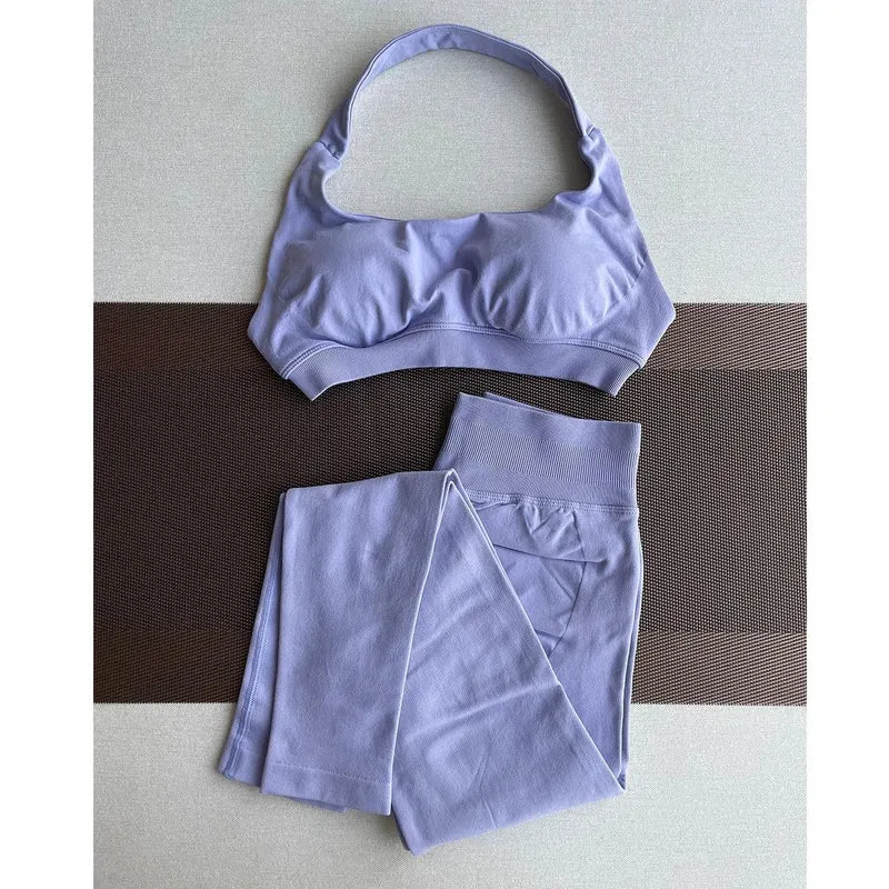 2 Pieces Yoga Gym Set Women Seamless Strappy Yoga Bra High Waist Workout Scrunch Shorts Sports Set Fitness Clothes Sportswear
