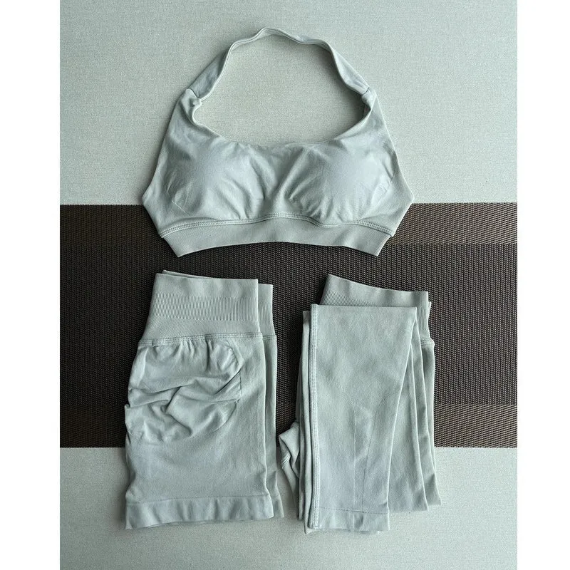 2 Pieces Yoga Gym Set Women Seamless Strappy Yoga Bra High Waist Workout Scrunch Shorts Sports Set Fitness Clothes Sportswear