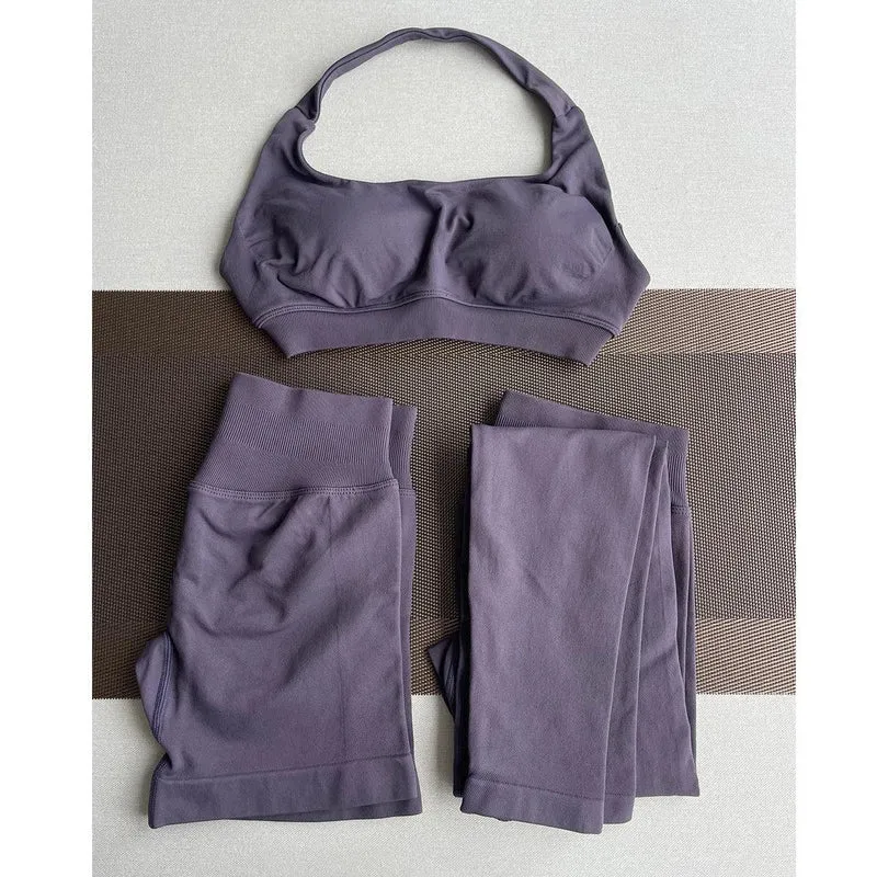 2 Pieces Yoga Gym Set Women Seamless Strappy Yoga Bra High Waist Workout Scrunch Shorts Sports Set Fitness Clothes Sportswear