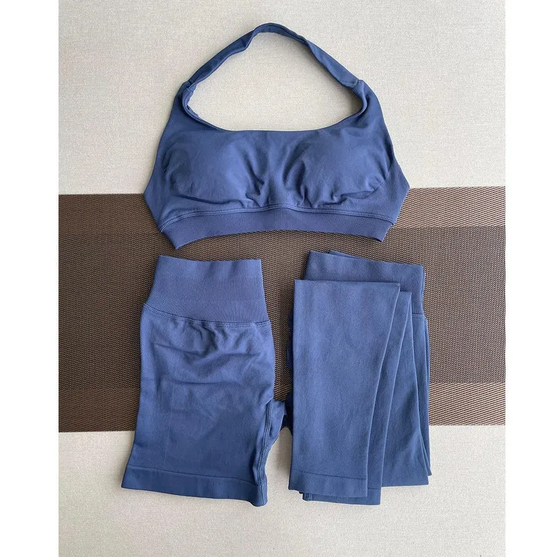2 Pieces Yoga Gym Set Women Seamless Strappy Yoga Bra High Waist Workout Scrunch Shorts Sports Set Fitness Clothes Sportswear