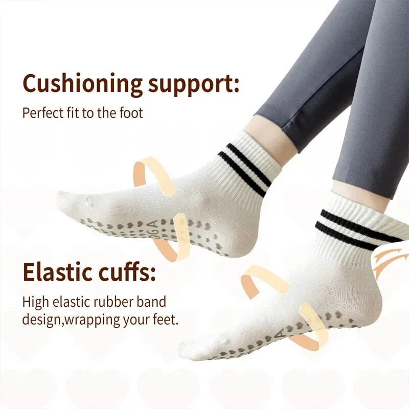Grip Socks for Women Non Slip Pilates Yoga Socks with Double Stripes Non Slip Socks for Workout Ballet Athletic Socks