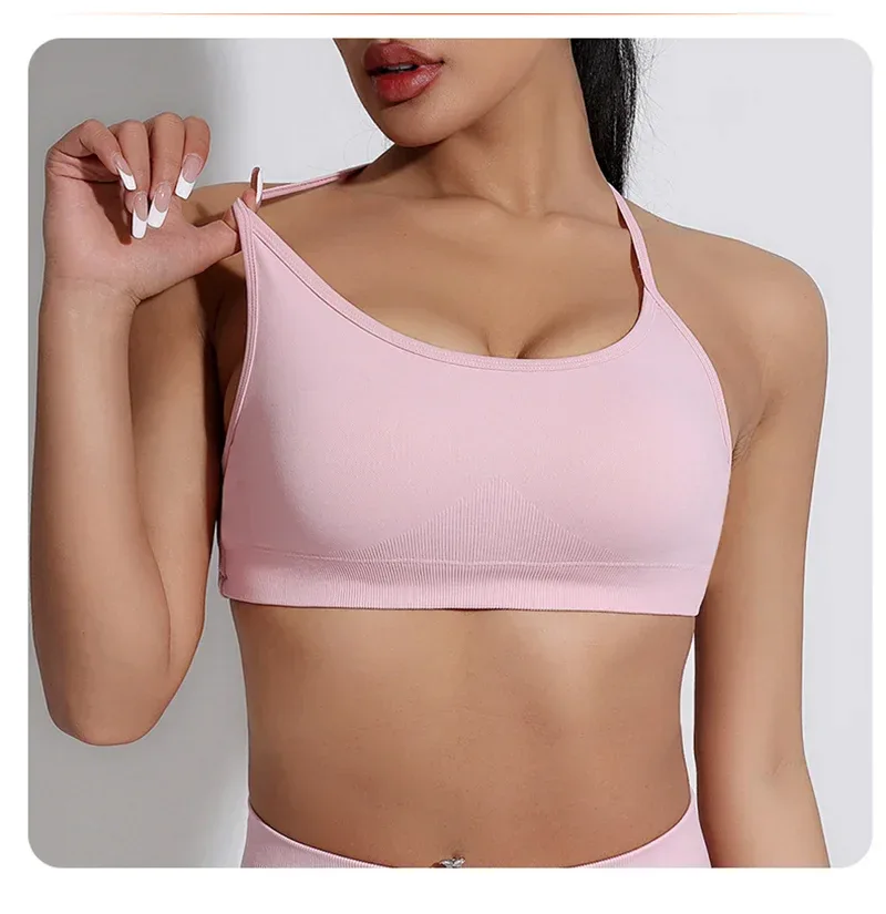 Sexy Backless Impact Strappy Bra Top Women High Support Thin Sport Seamless Bras Scrunch Sports Workout Fitness Tank
