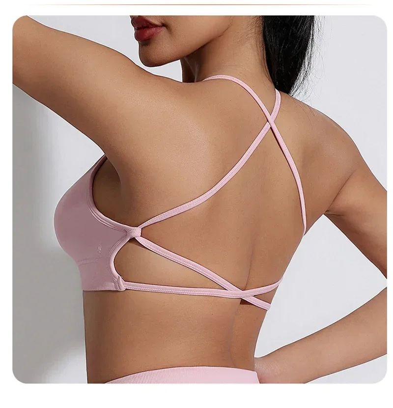 Sexy Backless Impact Strappy Bra Top Women High Support Thin Sport Seamless Bras Scrunch Sports Workout Fitness Tank