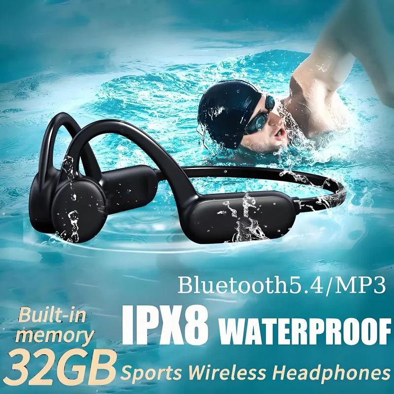 Bone Conduction Headphones IPX8 Waterproof MP3 32GB Bluetooth5.4 Wireless Headphones With Mic Swimming Sports Fitness
