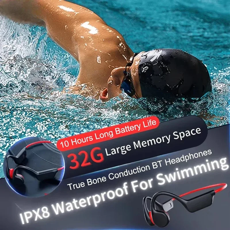 Bone Conduction Headphones IPX8 Waterproof MP3 32GB Bluetooth5.4 Wireless Headphones With Mic Swimming Sports Fitness