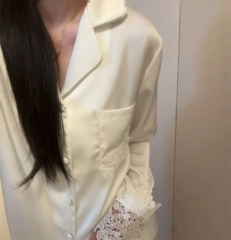 Pyjama Woman Silk Satin Sleepwear For Sleeping Clothes New Fashion Lace Home Clothing Women's Pajamas Suit Femme Nightwear