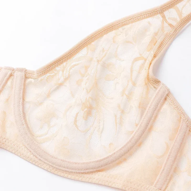 Bras For Women Plus Size Lace Mesh BH Tops Underwire Embroidery See Through Sexy Underwear Lingerie Brassiere A B C D DD Cup