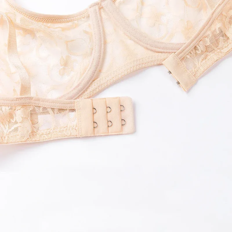 Bras For Women Plus Size Lace Mesh BH Tops Underwire Embroidery See Through Sexy Underwear Lingerie Brassiere A B C D DD Cup