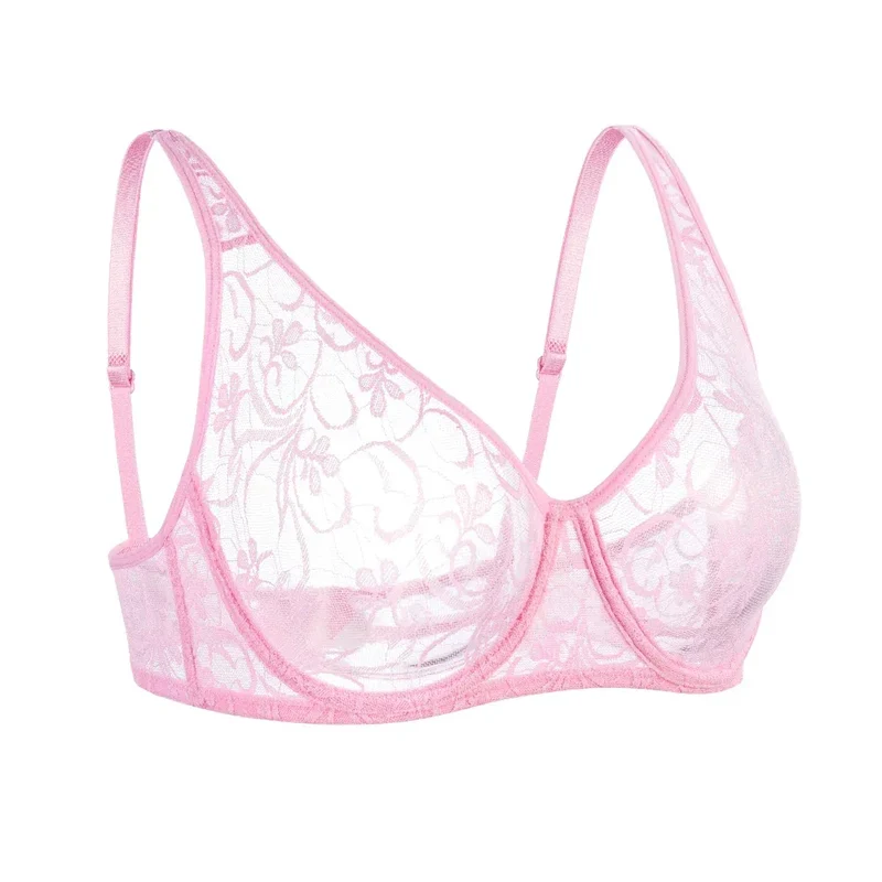 Bras For Women Plus Size Lace Mesh BH Tops Underwire Embroidery See Through Sexy Underwear Lingerie Brassiere A B C D DD Cup