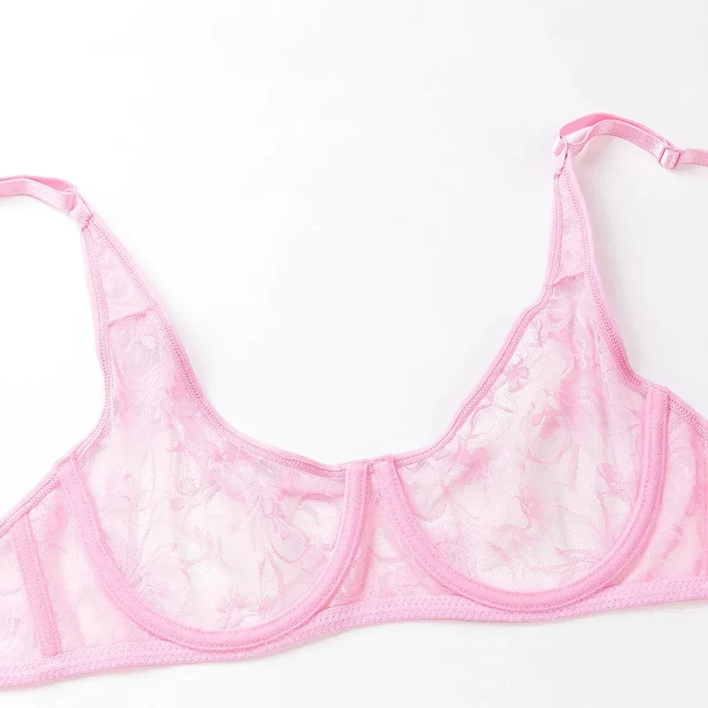 Bras For Women Plus Size Lace Mesh BH Tops Underwire Embroidery See Through Sexy Underwear Lingerie Brassiere A B C D DD Cup